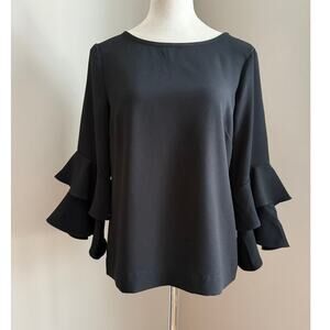J.Crew Black Ruffle Bell Sleeve Blouse Dark Romantic Witchy Statement Size 4